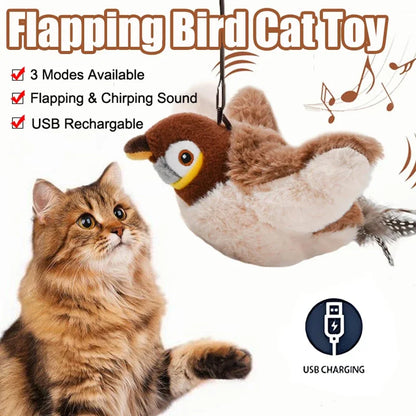 FelinoFly - Pájaro Aleteador Interactivo para Gatos | Juguete Recargable USB con Catnip