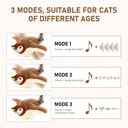 FelinoFly - Pájaro Aleteador Interactivo para Gatos | Juguete Recargable USB con Catnip