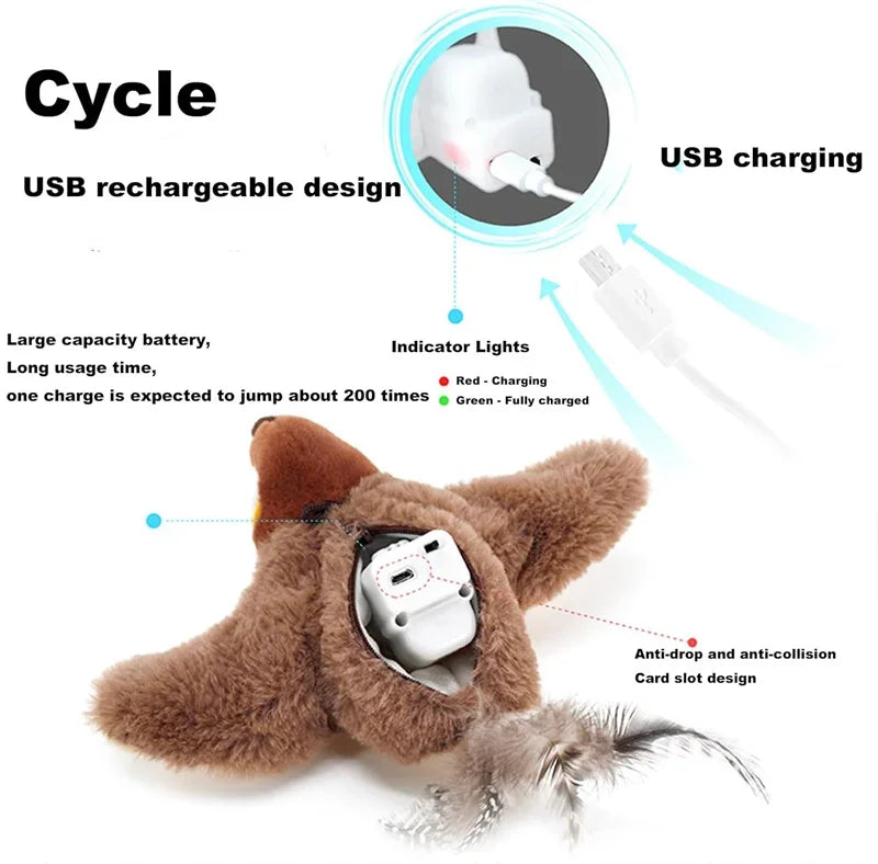 FelinoFly - Pájaro Aleteador Interactivo para Gatos | Juguete Recargable USB con Catnip
